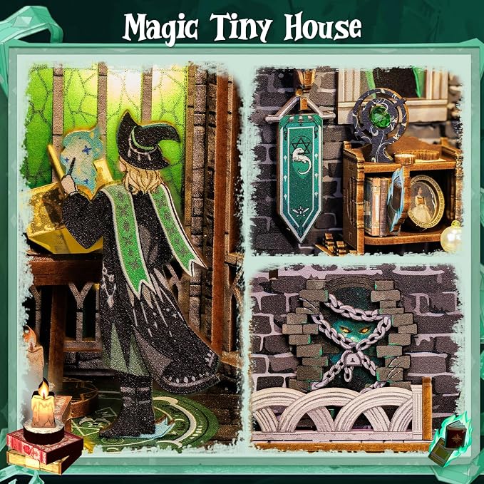 CUTEBEE Book Nook Kit - DIY Booknook Miniature House Tiny House 3D Wooden Puzzle Dollhouse Kit for Adults and Teens, Bookshelf Insert Decor, DIY Craft Gift Model Build (Darkness Common Room)