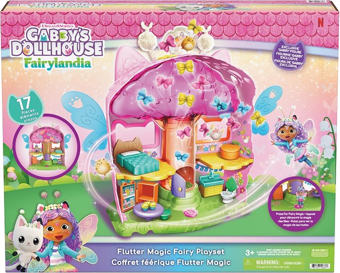 DreamWorks Gabby's Dollhouse Fairylandia Flutter Magic Fairy Playset with 8 Fluttering Fairies & Exclusive Gabby Toy Figure, Engaging Pretend Play Toys for Kids & Preschool Toys for Ages 3+