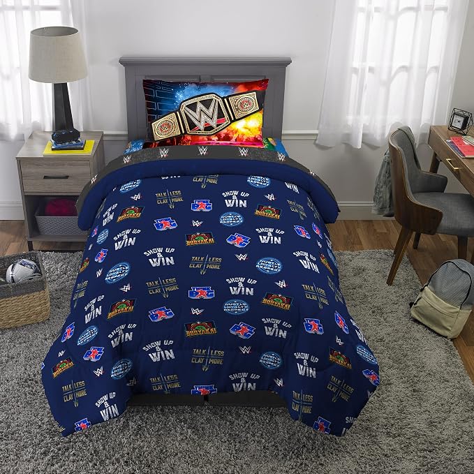 WWE Wrestlemania Kids Bedding Set, Super Soft Microfiber Comforter & Sheet Set, 4-Piece Twin, (Officially Licensed Product) by Franco