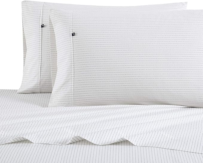 Nautica – Queen Size Sheet Set, Crisp Cotton Percale Bedding with Matching Pillowcases, Lightweight & Breathable Bed Sheets, Deep Pocket, College Dorm Room Essentials (Buoy Line Grey)