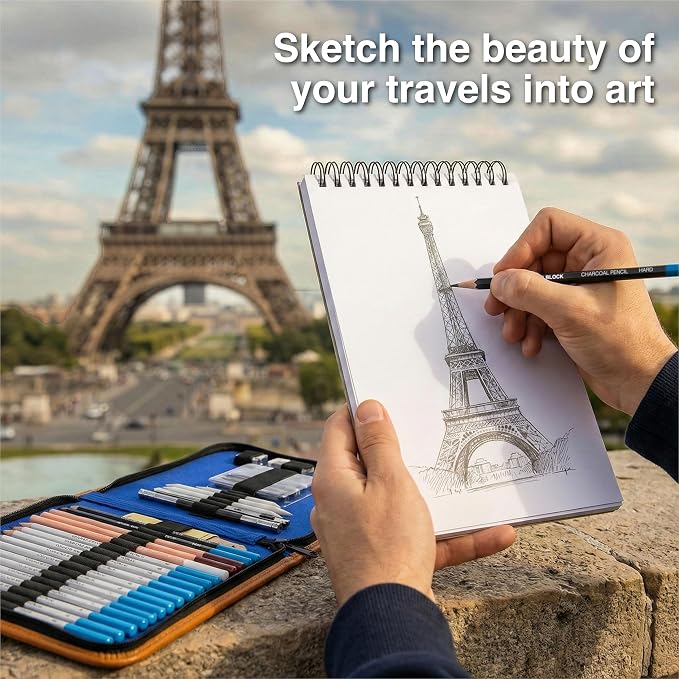 COLOUR BLOCK Drawing Travel Art Set 37 PCS, Pencils & Kits-Art Supplies for Kids, Teens, Adults-Colored Pencils, Charcoal, Pastels, Sketch Books for Artists, Anime Drawing, Architecture
