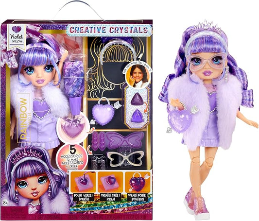 Rainbow High Creative Crystals Violet - Purple 11” Fashion Doll with Crystal Accessory Make It Kit, Ring for You, DIY, Crafts, Resin Play, Kids Gift 8+