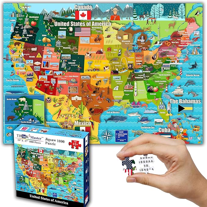 Think2Master Colorful United States Map 1000 Pieces Jigsaw Puzzle for 13+, Seniors, Adults & Families. Great Educational Gift for Interest in the USA Map. Size: 26.8” X 18.9”