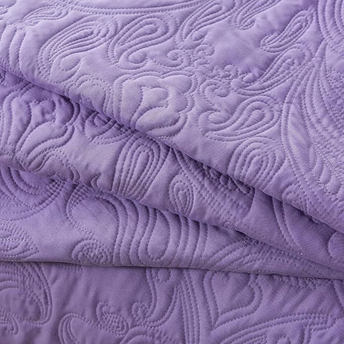 HoneiLife Quilt Sets King Size - 3 Piece Microfiber Quilt Set Lightweight Bedspreads Reversible Coverlets Rustic Bed Cover King Quilt Bedding Set All Season Quilts-Purple