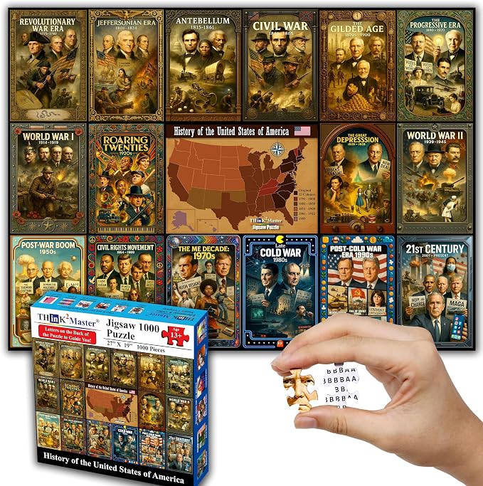 Think2Master History of the United States 1000 Pieces Large Format Jigsaw Puzzle: 13+, Seniors, Adults. Great Gift. Presidents, Key Events & ERAS from 1776 to Today. Size: 26.8” X 18.9”