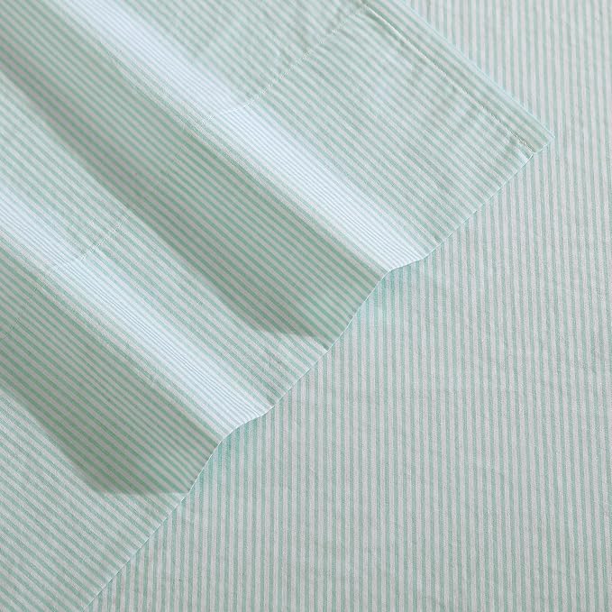 Nautica - Queen Size Sheet Set, Crisp & Tailored Cooling Sheets with a Smooth Cotton Percale Lightweight Feel - Bed Sheets with Matching Pillowcases & Fitted Sheet (Penny Pinstripe Green)