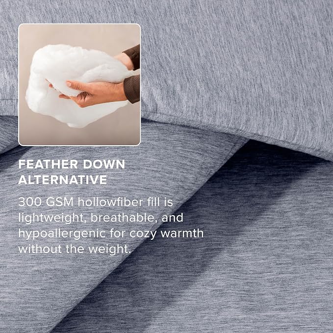 Bare Home Bed-in-A-Bag 7 Piece Comforter & Sheet Set - Queen - Goose Down Alternative - Ultra-Soft 1800 Premium Bedding Set - Cationic (Queen, Heathered Midnight Blue)