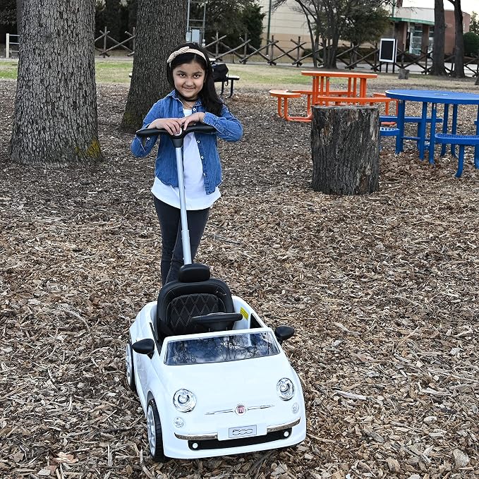 Best Ride On Cars Fiat 500 Push Car, with Stroller, Adjustable Footrest and Handle, Horn, Music, Stable Wheels, For Kids Aged 2-3 Years, 37 x 19 x 12 inches, Large, White