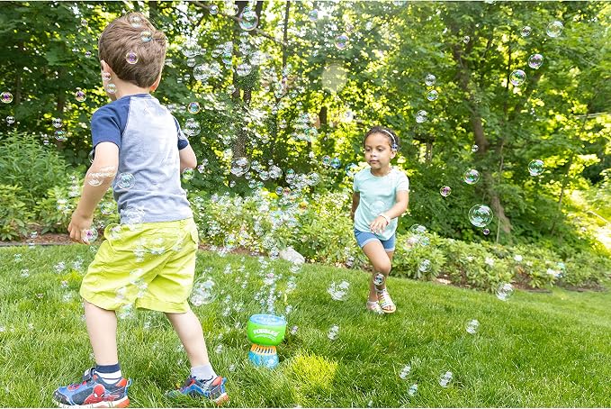 FUBBLES NO Spill Funfiniti Bubble Machine | Blows One Hour of Non Stop Bubbles | Amazon Exclusive Toy Set Includes 36oz of Non Toxic Refill Solution (Bubble Solution Bottle Colors Will Vary)