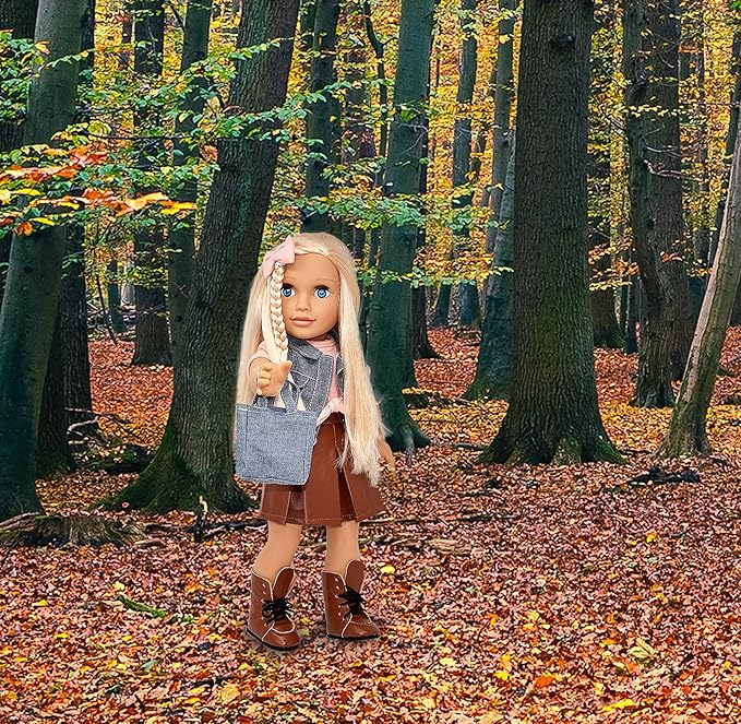 Gift Boutique 18 Inch Girl Doll, Fashion Doll with Fine Blonde Long Hair for Styling, Blue Eyes, Leather Boots, Denim Jacket Hair Bow Handbag, Clothes and Accessories Princess Doll for Kids