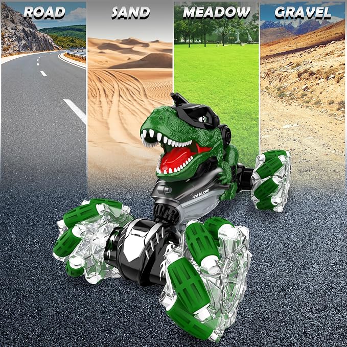 Rcabcar RC Dinosaurs Monster Truck with Light & Music, Gesture Sensing Remote Control Cars, Dinosaur Toy Cars for Kids Boys Girls Toy Gift Age 8 9 10 11 12 yr