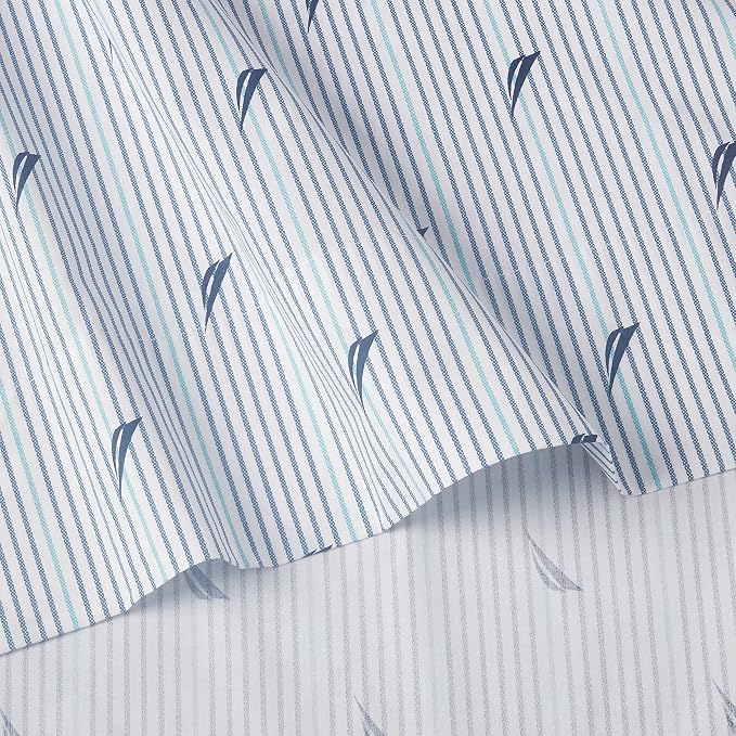 Nautica - Queen Sheets, Cotton Percale Bedding Set, Casual Home Decor (Audley Stripe Blue, Queen)
