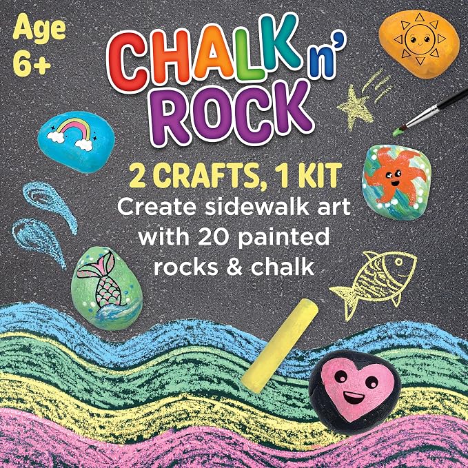Creativity for Kids Chalk n' Rock Bucket Kit | Draw Chalk Designs and Paint 20 Rocks | Fun DIY Sidewalk Art and Outdoor Activity for Kids | Summer Activites for Kids (Ages 6+)