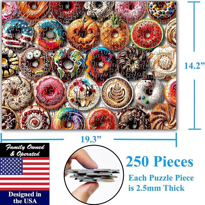 Think2Master Donuts 250 Pieces Jigsaw Puzzle. Perfect White Elephant Gag Gift. Fun Puzzle for Families. Great Gift for Adults and Teens. Size: 14.2” X 19.3”
