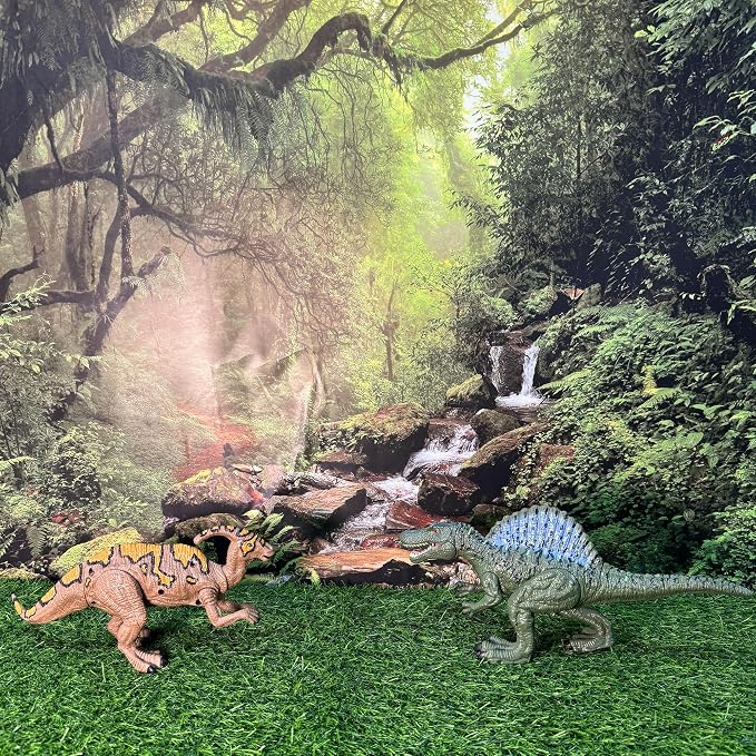 EKU Dinosaur Toys Chomp Action Mosasaurus Spinosaurus Toy, Movable Head Attack Motion Parasaurolophus Realistic Dino Action Figures for Kids Jurassic World Toys Ages 3-12 Boys Girls