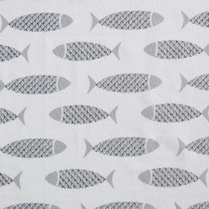 Nautica- King Sheet Set, Cotton Percale Bedding Set, Crisp & Cool, Lightweight & Breathable (Woodblock Fish Grey, King)