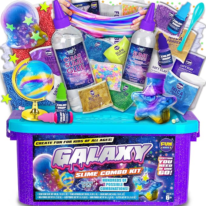 Toy Galaxy Slime Kit for Boys Girls 10-12, FunKidz Ultimate Metallic Slime Making Kit for Kids Ages 8-12 DIY Glow Galactic Globe Shape Fun Slime Gifts