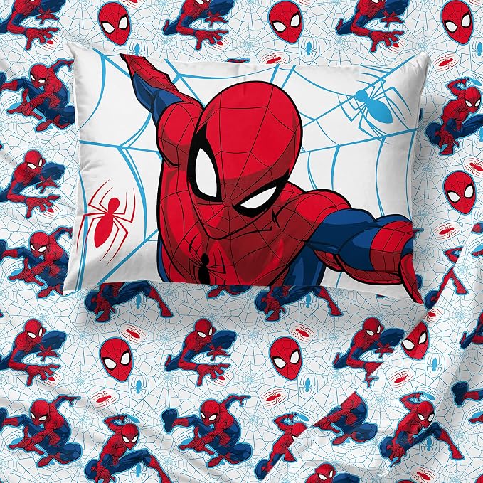 Jay Franco Marvel Spiderman 4 Piece Toddler Comforter Set - Super Soft Reversible Kids Bedding, Fade Resistant Microfiber, Machine Washable, Comforter & Sheet Set (Official Marvel Product)