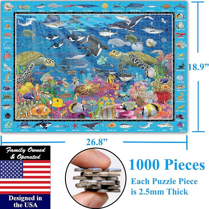 Think2Master Colorful Ocean Life 1000 Pieces Jigsaw Puzzle for Kids 13+, Teens, Adults & Families. Great Gift for stimulating Learning About Coral Reefs. Size: 26.8” X 18.9”