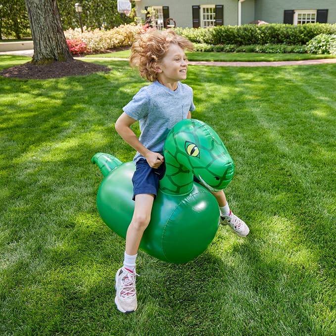 Hearthsong Hop N Go Inflatable Dino Riding Bouncy Hopping Toys for Kids Ages 5+ - Ride On Bouncer Animal Hopper Jumping Toys for Outdoor Games