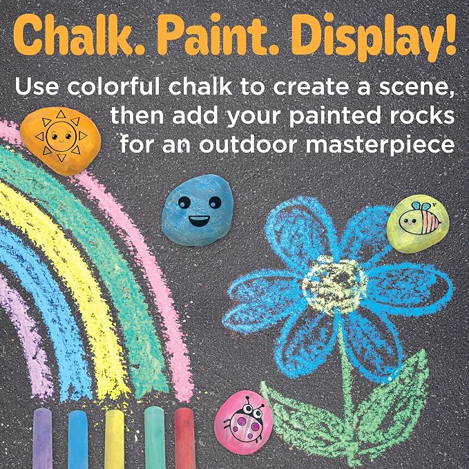 Creativity for Kids Chalk n' Rock Bucket Kit | Draw Chalk Designs and Paint 20 Rocks | Fun DIY Sidewalk Art and Outdoor Activity for Kids | Summer Activites for Kids (Ages 6+)