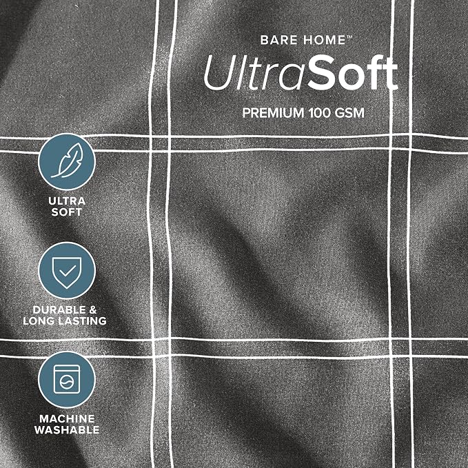 Bare Home Bedding Set 4 Piece Comforter & Sheet Set - Twin XL - Track Stitch - Goose Down Alternative - Ultra-Soft 1800 Premium Bed Set (Twin XL, Modern Plaid - Grey/White)