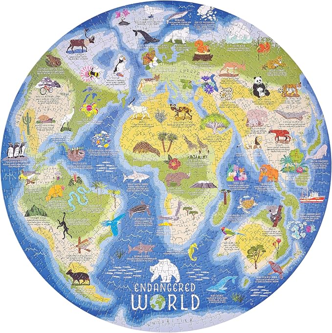 Ridley's Endangered World 1,000-Piece Jigsaw Puzzle – Circular Animal Puzzle with Informational Image About Different Endangered Animals, Sturdy Storage Tube Included – Makes a Great Gift