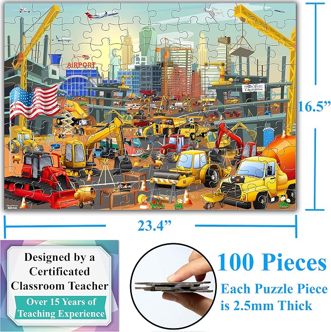 Think2Master Construction in New York City, USA 100 Pieces Jigsaw Puzzle Puzzle for Families. Great Gift. Size:23.4” X 16.5”