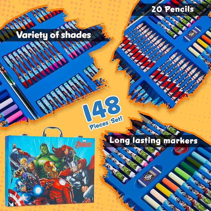 Marvel Colored Pencils Art Supplies Kids Drawing Kit School Supplies Painting Kit Girls Drawing Pencils Art Kit Travel Case with Crayons Arts and Crafts for Kids 4-12 (Multi Avengers)