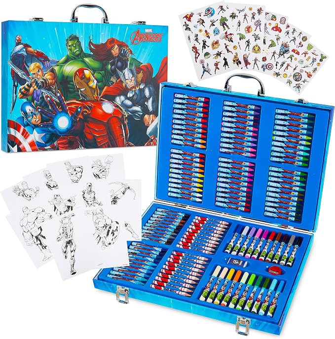 Marvel Colored Pencils Art Supplies Kids Drawing Kit School Supplies Painting Kit Girls Drawing Pencils Art Kit Travel Case with Crayons Arts and Crafts for Kids 4-12 (Multi Avengers)