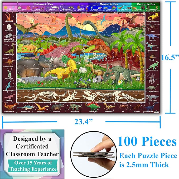 Think2Master 100 Pieces Dinosaurs Jigsaw Puzzle Great & Colorful for Families. Great Gift. Size:23.4” X 16.5”