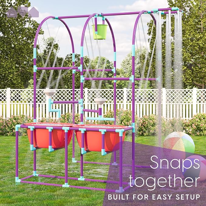 Milliard Water Park Sprinkler Toy for Kids, Outdoor Water Sprinkler with Splash Buckets, Water Table, and Faucets, Backyard Waterpark for Outdoor Summer Fun Activities