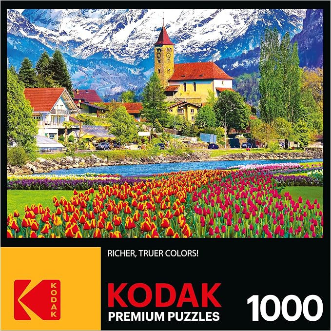 RoseArt - Kodak Premium - Brienz Town and Flowers, Switzerland - 1000 Piece Jigsaw Puzzle for Adults