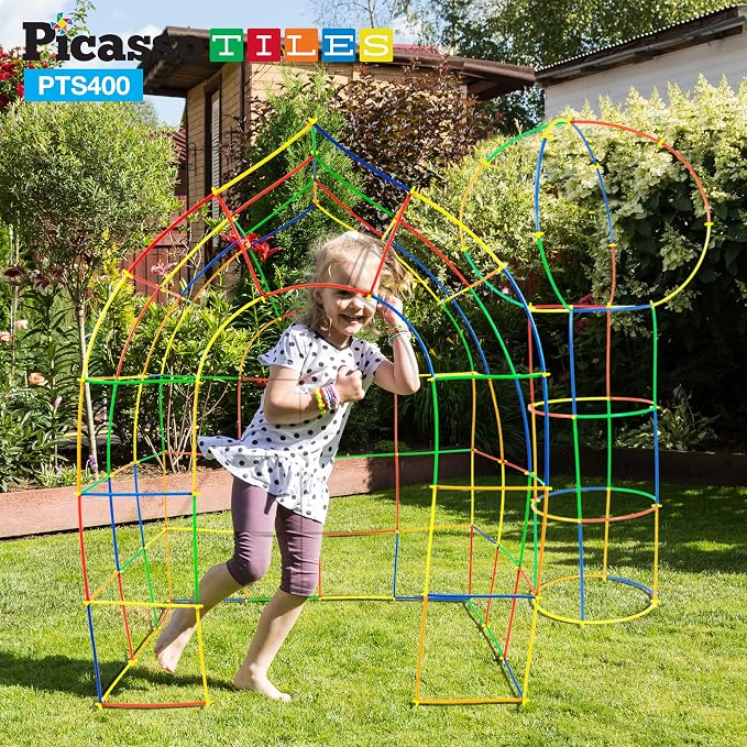 PicassoTiles 400pc Construction Toy Straw Building Set Children STEM Learning Interlocking Building Toys Creative Straw Connecting Builder Kits Early Education Kit for Kids Boys & Girls Ages 3+ PTS400