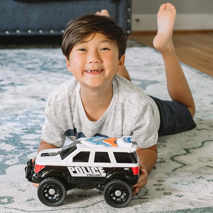 Sunny Days Entertainment Maxx Action 12’’ Large Police Car Toy – Siren Sounds and Bright Lights | Motorized Drive and Soft Grip Tires | Rescue SUV Patrol Vehicle for Kids 3-8