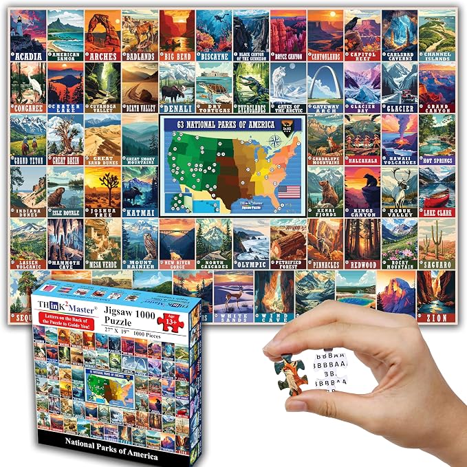 Think2Master Colorful Vintage USA National Parks 1000 Pieces Large Format Jigsaw Puzzle for Kids 13+, Teens, Adults & Families. Great Gift for People Interested in Traveling. Size: 26.8” X 18.9”