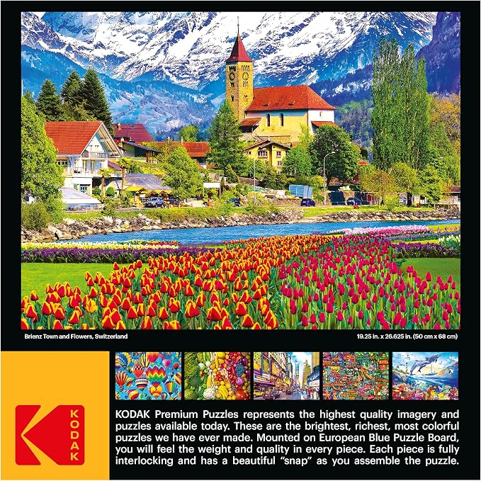RoseArt - Kodak Premium - Brienz Town and Flowers, Switzerland - 1000 Piece Jigsaw Puzzle for Adults