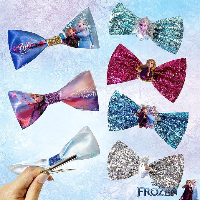 Disney Frozen 2 Girls 7 pcs Small Bow Bundle, Hair Bows for Girls - Ages 3+