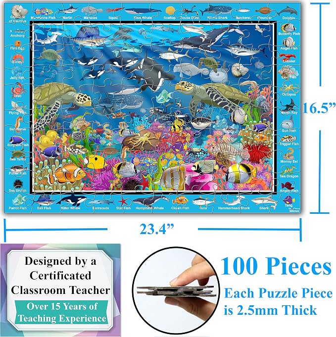 Think2Master Ocean Life Jigsaw Puzzle. Great for adiults and Seniors. Great Gift. Size:23.4” X 16.5”