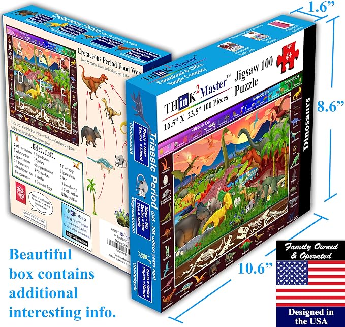 Think2Master 100 Pieces Dinosaurs Jigsaw Puzzle Great & Colorful for Families. Great Gift. Size:23.4” X 16.5”