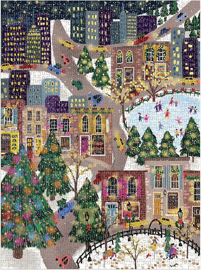 Galison Sparkling City – 1000 Piece Foil Puzzle with Illustrations of Colorful Merriments in The City with Gold Foil Accents