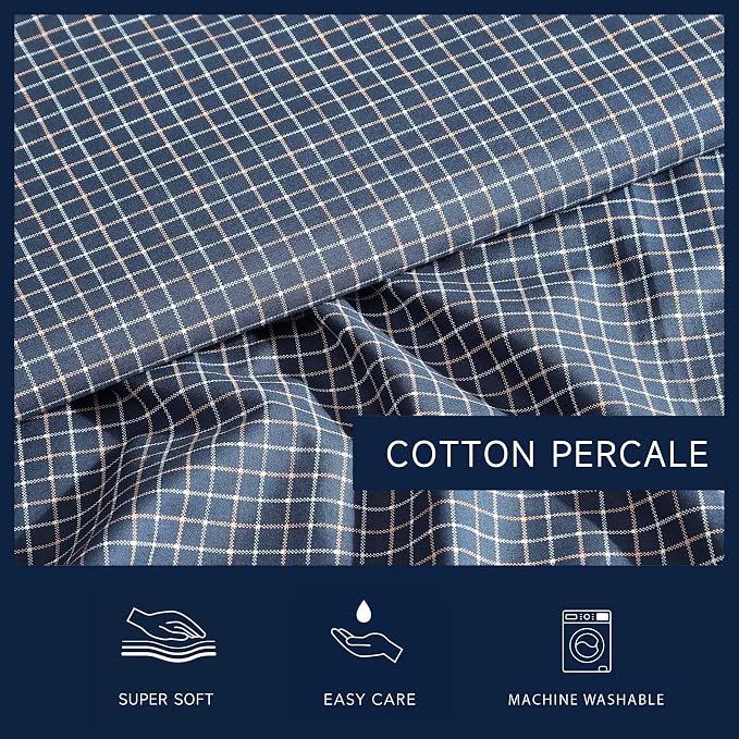 Nautica - King Sheets, Premium Cotton Percale Bedding Set, Plaid Home Decor, Oeko-Tex Certified (Reece Plaid Navy, King)