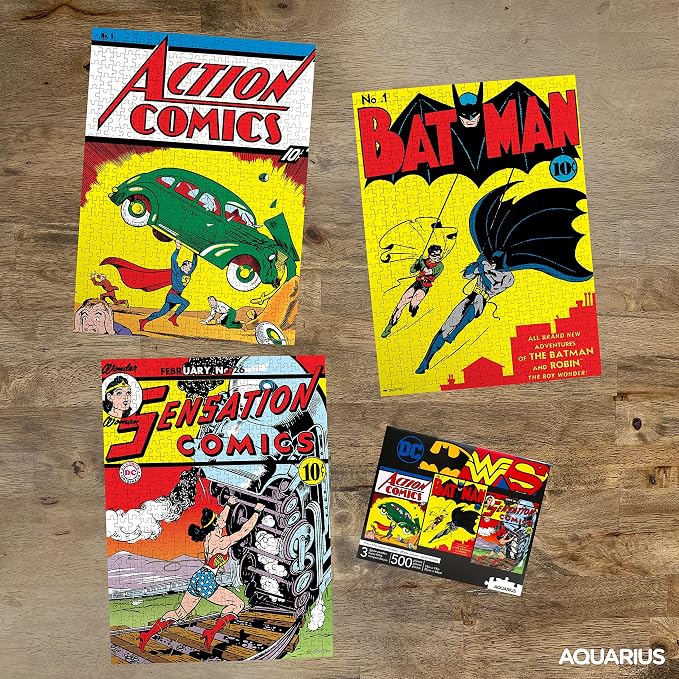 DC Comics 3 x 500 Jigsaw Piece Jigsaw Puzzle Set with Bonus Poster – Superhero Puzzle Pack for Adults, Kids & Families | Superman, Batman & Wonder Woman by Aquarius