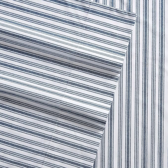 Nautica - King Size Sheets, Cotton Percale Preppy Bedding Set, Crisp & Cool, Lightweight & Breathable (Coleridge Stripe Blue, King)