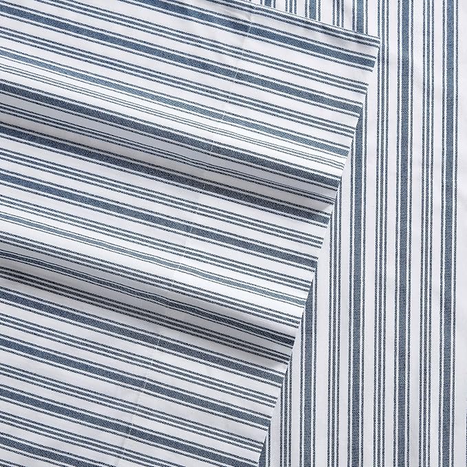 Nautica – Twin XL Size Sheet Set, Crisp Cotton Percale Bedding with Matching Pillowcase, Lightweight & Breathable Bed Sheets, Deep Pocket, College Dorm Room Essentials (Coleridge Stripe Blue)
