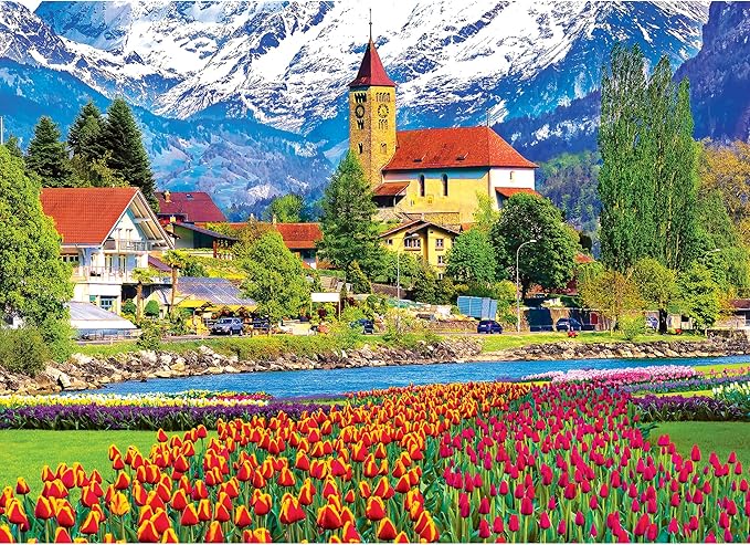 RoseArt - Kodak Premium - Brienz Town and Flowers, Switzerland - 1000 Piece Jigsaw Puzzle for Adults