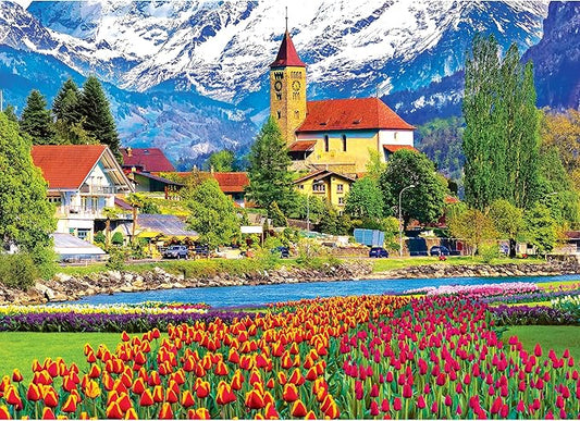RoseArt - Kodak Premium - Brienz Town and Flowers, Switzerland - 1000 Piece Jigsaw Puzzle for Adults