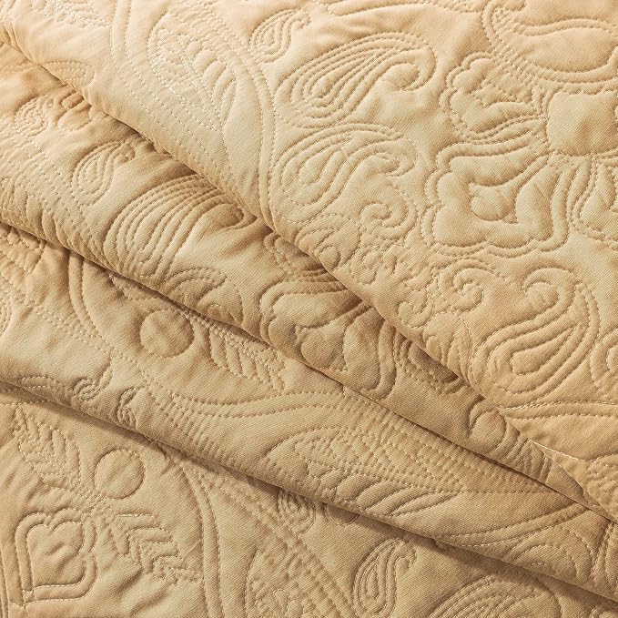 HoneiLife Queen Quilt Bedding Set - 3 Piece Microfiber Quilt Sets Lightweight Bedspreads Reversible Coverlets Retro Bed Cover Paisley Pattern Bedding Set All Season Quilts-Yellow