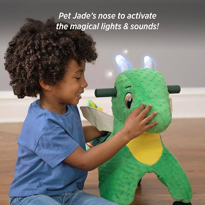 Radio Flyer Jade the Magical Touch Dragon Ride On, Ages 1-3, Interactive Lights & Sounds, Horns Light Up Riding, EZ-Glide 360-degree Wheels, Easy Grip Handles, Soft Plush Face, Toddler Ride On Toys