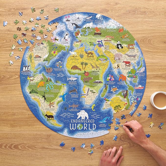 Ridley's Endangered World 1,000-Piece Jigsaw Puzzle – Circular Animal Puzzle with Informational Image About Different Endangered Animals, Sturdy Storage Tube Included – Makes a Great Gift